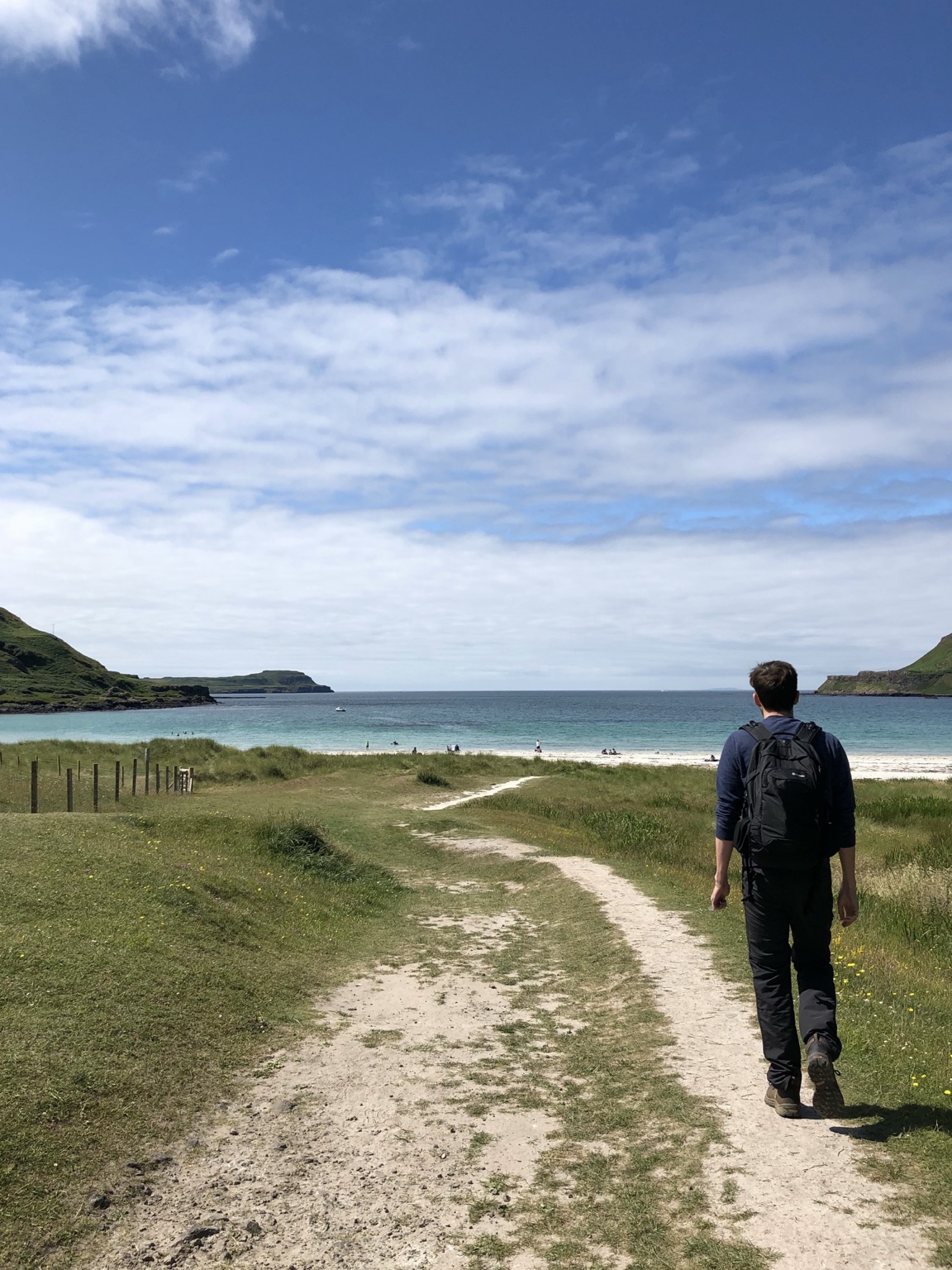 Mike walking toward Calgary Beach on the Isle of Mull