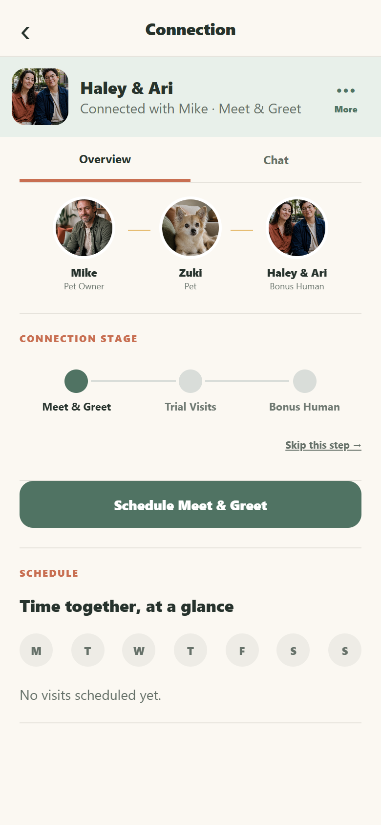 Haley and Ari's connection overview showing the relationship stages