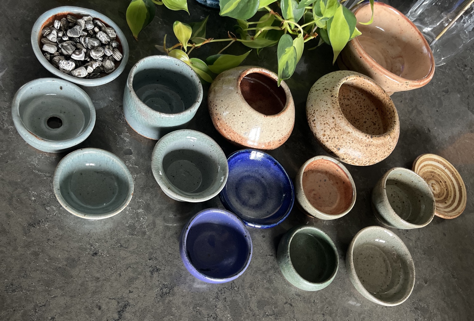 Finished glazed bowls, dishes, and planters