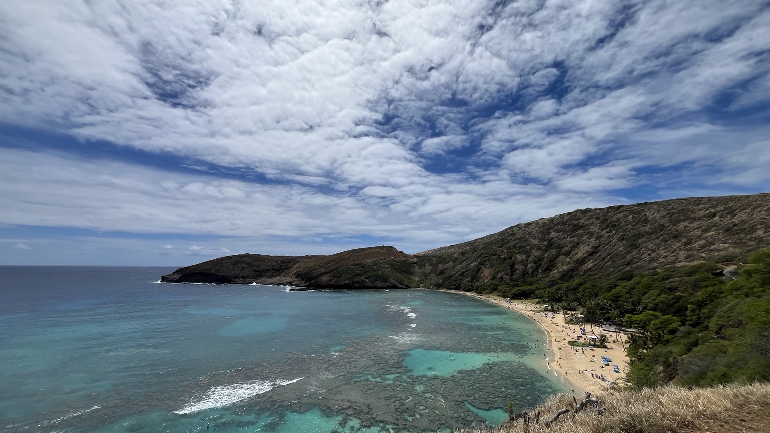 Hanauma Bay and reef viewed from above